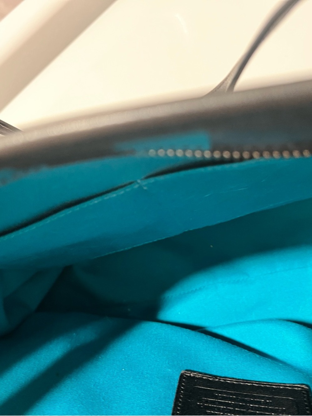 Coach Navy Signature Tote with Teal and Black Racing Stripes - Picture 11 of 15